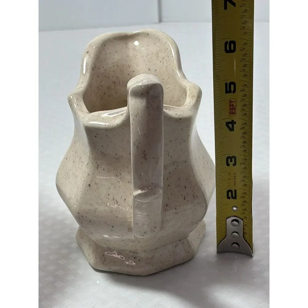 6” Beige W/‎ Brown Speckles 1983 Handmade Pottery Pitcher Vase READ